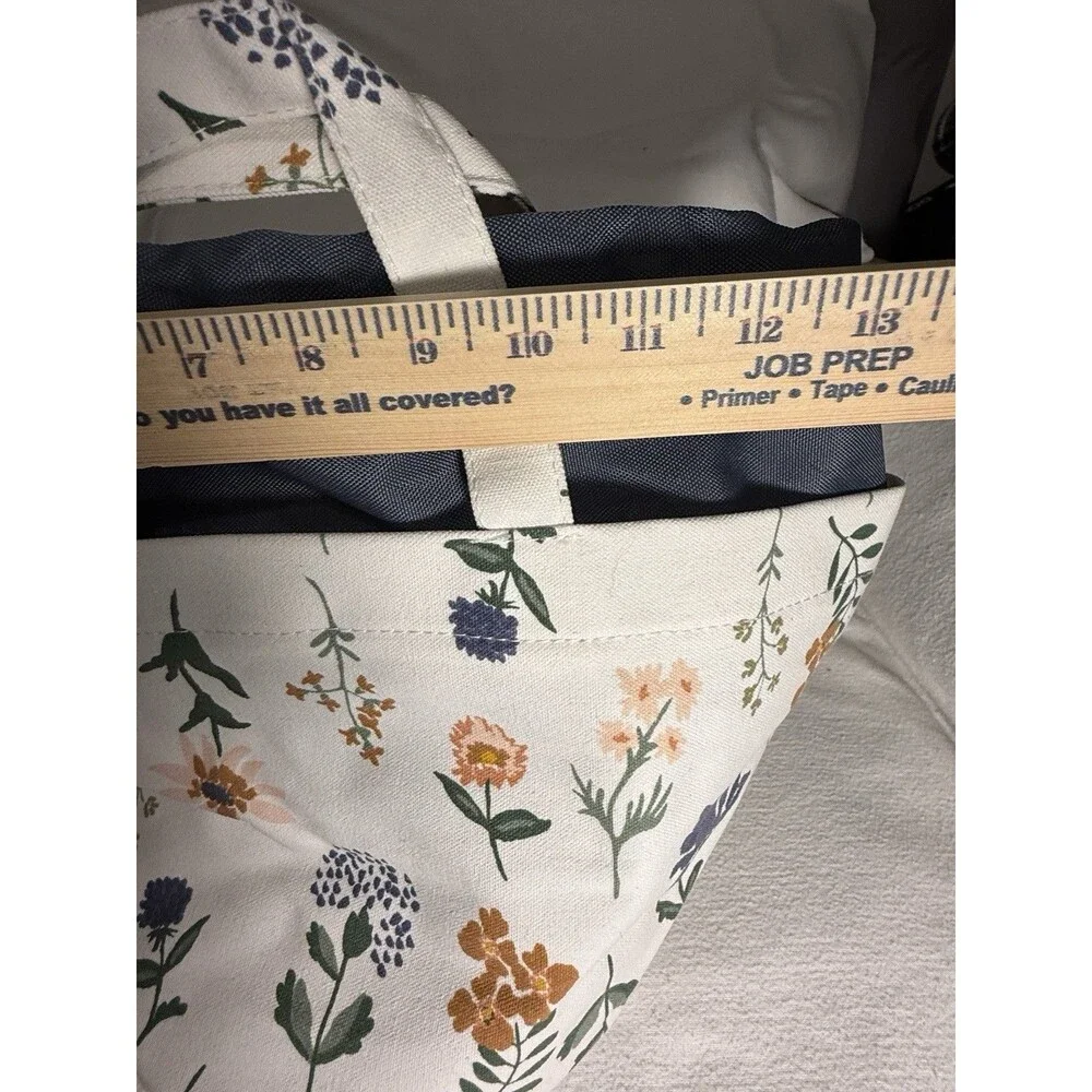 Floral Canvas Drawstring Storage Basket Bin w/ Handles 12x10x9 in, Set of 2